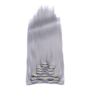#Grey/Grau - Clip-In Hair Extensions / 8 Tressen / Haarverlängerung XXL Komplettset 60 cm - Glatt