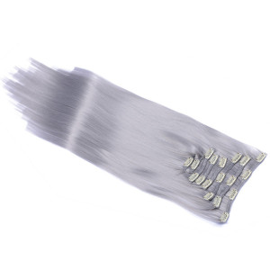 #Grey/Grau - Clip-In Hair Extensions / 8 Tressen / Haarverlängerung XXL Komplettset 60 cm - Glatt