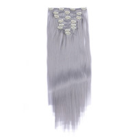 #Grey/Grau - Clip-In Hair Extensions / 8 Tressen / Haarverlängerung XXL Komplettset 60 cm - Glatt