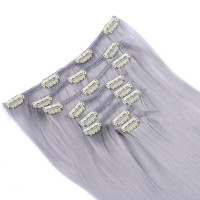 #Grey/Grau - Clip-In Hair Extensions / 8 Tressen / Haarverlängerung XXL Komplettset 60 cm - Glatt