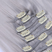 #Grey/Grau - Clip-In Hair Extensions / 8 Tressen / Haarverlängerung XXL Komplettset 60 cm - Glatt