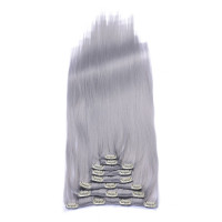 #Grey/Grau - Clip-In Hair Extensions / 8 Tressen / Haarverlängerung XXL Komplettset 60 cm - Glatt
