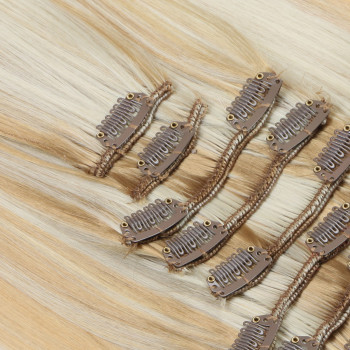 #H27/613 Gesträhnt - Clip-In Hair Extensions / 8 Tressen / Haarverlängerung XXL Komplettset