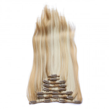 #H27/613 Gesträhnt - Clip-In Hair Extensions / 8 Tressen / Haarverlängerung XXL Komplettset