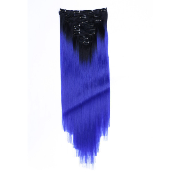 #T1B/Blue Ombre - Clip-In Hair Extensions / 8 Tressen / Haarverlängerung XXL Komplettset