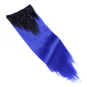 #T1B/Blue Ombre - Clip-In Hair Extensions / 8 Tressen / Haarverlängerung XXL Komplettset