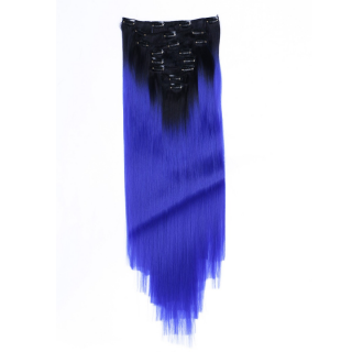 #T1B/Blue Ombre - Clip-In Hair Extensions / 8 Tressen / Haarverlngerung XXL Komplettset 60 cm - Gewellt