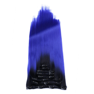 #T1B/Blue Ombre - Clip-In Hair Extensions / 8 Tressen / Haarverlngerung XXL Komplettset 60 cm - Gewellt