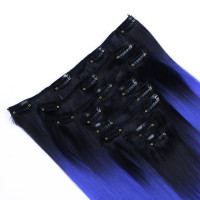 #T1B/Blue Ombre - Clip-In Hair Extensions / 8 Tressen / Haarverlängerung XXL Komplettset 60 cm - Gewellt