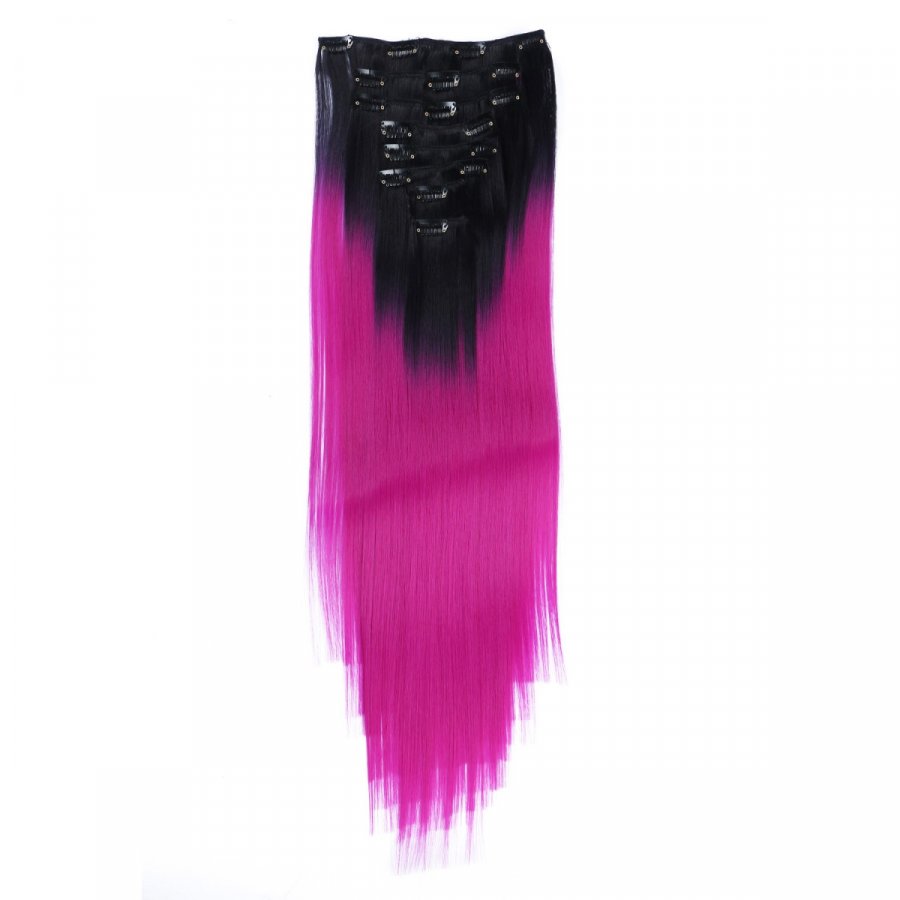 Clip-In Extensions #T1B/VIOLETT Ombre aus Thermofiber-Synthetikhaar