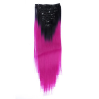 #T1B/Violett Ombre - Clip-In Hair Extensions / 8 Tressen / Haarverlängerung XXL Komplettset 60 cm - Gewellt
