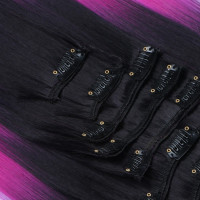 #T1B/Violett Ombre - Clip-In Hair Extensions / 8 Tressen / Haarverlängerung XXL Komplettset 60 cm - Gewellt