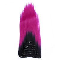 #T1B/Violett Ombre - Clip-In Hair Extensions / 8 Tressen / Haarverlängerung XXL Komplettset 60 cm - Gewellt