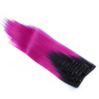 #T1B/Violett Ombre - Clip-In Hair Extensions / 8 Tressen / Haarverlängerung XXL Komplettset 60 cm - Gewellt