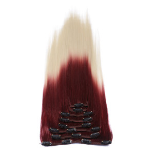 #T30/613 Ombre - Clip-In Hair Extensions / 8 Tressen / Haarverlängerung XXL Komplettset 60 cm - Gewellt