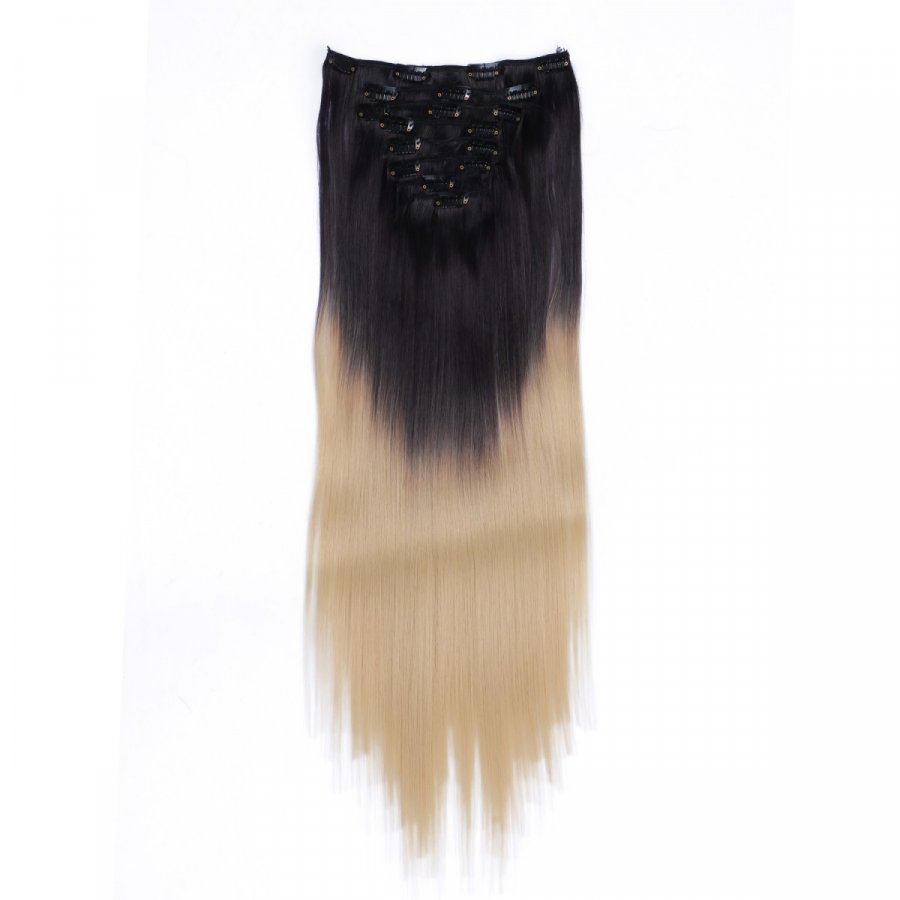 Clip-In Extensions #1B/24 Ombre aus Thermofiber-Synthetikhaar