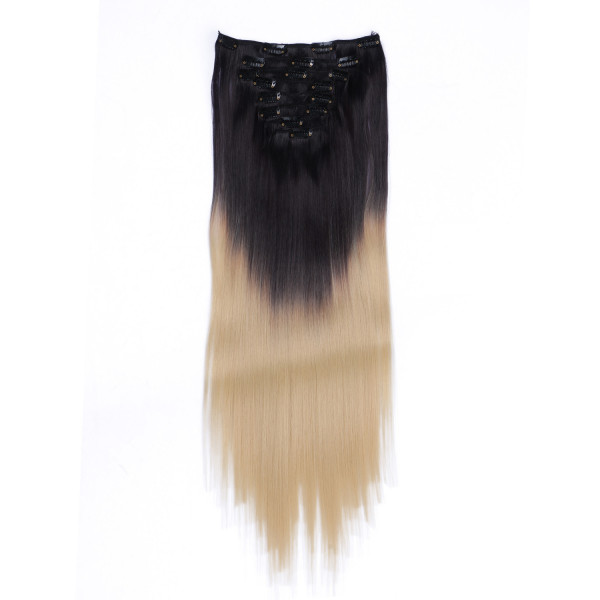 #1B/24 Ombre - Clip-In Hair Extensions / 8 Tressen / Haarverlängerung XXL Komplettset 50 cm - Glatt