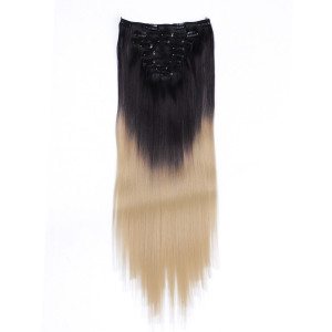 #1B/24 Ombre - Clip-In Hair Extensions / 8 Tressen / Haarverlängerung XXL Komplettset 50 cm - Glatt