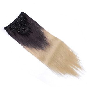 #1B/24 Ombre - Clip-In Hair Extensions / 8 Tressen / Haarverlängerung XXL Komplettset 50 cm - Glatt