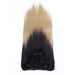 #1B/24 Ombre - Clip-In Hair Extensions / 8 Tressen / Haarverlängerung XXL Komplettset 50 cm - Glatt