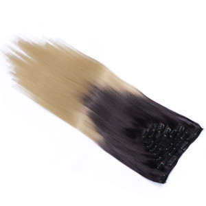 #1B/24 Ombre - Clip-In Hair Extensions / 8 Tressen / Haarverlängerung XXL Komplettset 50 cm - Glatt