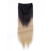 #1B/24 Ombre - Clip-In Hair Extensions / 8 Tressen / Haarverlängerung XXL Komplettset 50 cm - Glatt