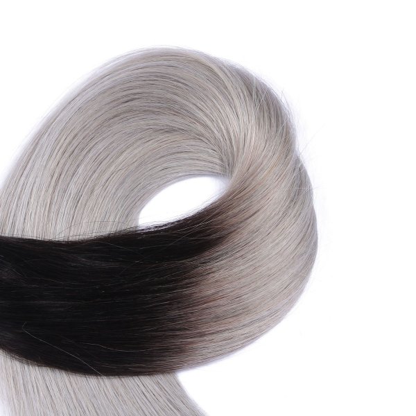 NOVON Keratin Bonding Haarverlängerungen – 100 Strähnen, 40 Cm, 1g/Strähne, 100% Remy Echthaar, Farbe 1B/Silber Ombré