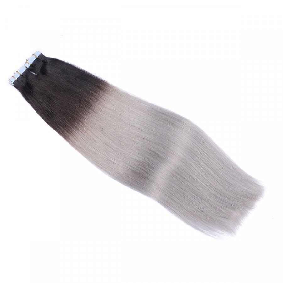 10 x Tape In - 1b / Silver Ombre - Hair Extensions - 2,5 g -