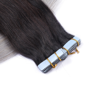 10 x Tape In - 1b/Silver Ombre - Hair Extensions - 2,5g - NOVON EXTENTIONS 40 cm