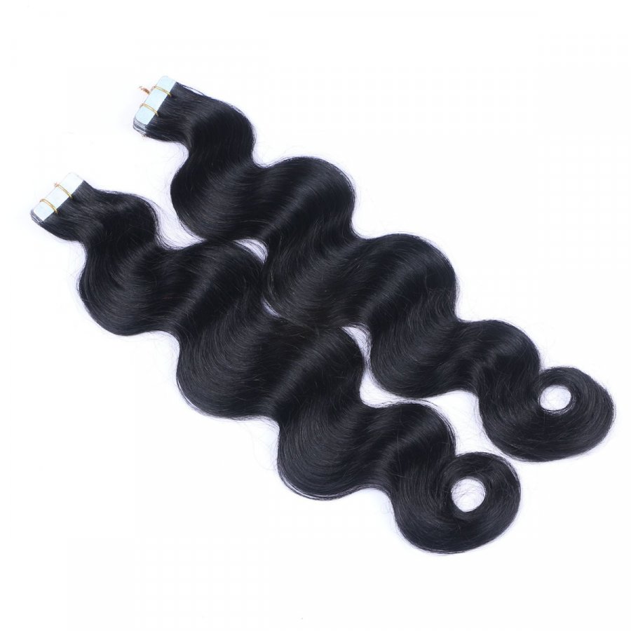 Tape Extensions #1 Schwarz gewellt aus Remy-Echthaar