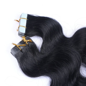 10 x Tape In - 1 Schwarz - GEWELLT Hair Extensions - 2,5g - NOVON EXTENTIONS 50 cm