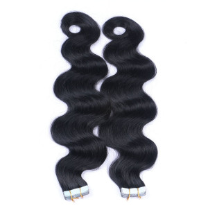 10 x Tape In - 1 Schwarz - GEWELLT Hair Extensions - 2,5g - NOVON EXTENTIONS 60 cm