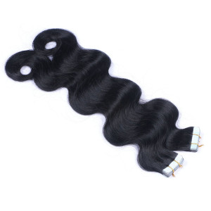 10 x Tape In - 1 Schwarz - GEWELLT Hair Extensions - 2,5g - NOVON EXTENTIONS 60 cm