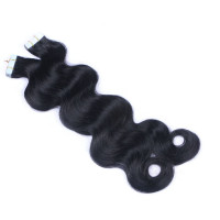 10 x Tape In - 1 Schwarz - GEWELLT Hair Extensions - 2,5g - NOVON EXTENTIONS 60 cm