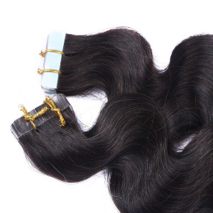 10 x Tape In - 1b - Schwarzbraun - GEWELLT Hair Extensions - 2,5g - NOVON EXTENTIONS