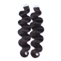 10 x Tape In - 1b - Schwarzbraun - GEWELLT Hair Extensions - 2,5g - NOVON EXTENTIONS