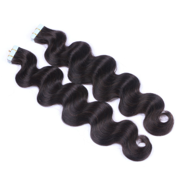 10 x Tape In - 1b - Schwarzbraun - GEWELLT Hair Extensions - 2,5g - NOVON EXTENTIONS 50 cm