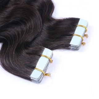 10 x Tape In - 1b - Schwarzbraun - GEWELLT Hair Extensions - 2,5g - NOVON EXTENTIONS 50 cm