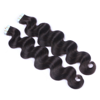10 x Tape In - 1b - Schwarzbraun - GEWELLT Hair Extensions - 2,5g - NOVON EXTENTIONS 60 cm
