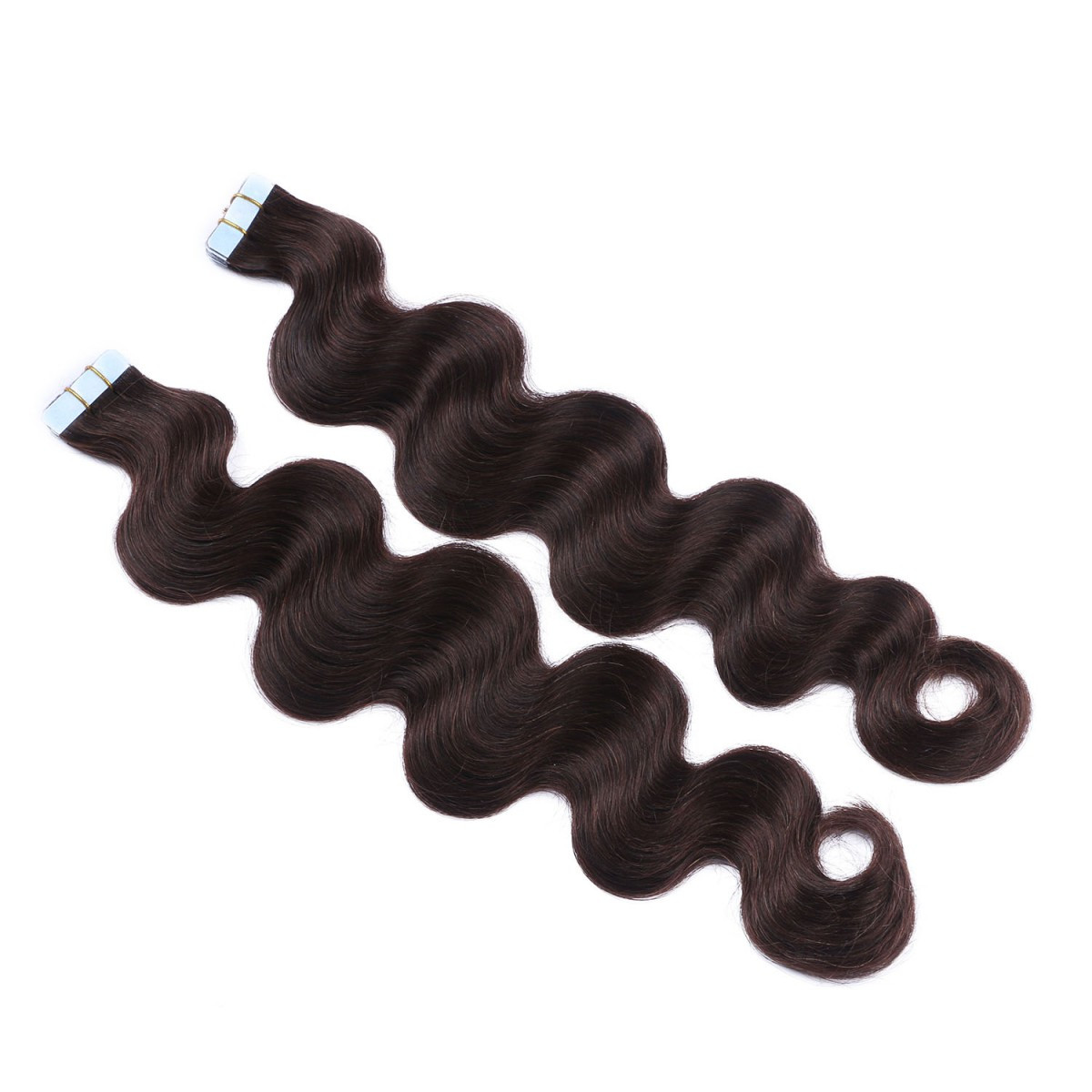 10 x Tape In - 2 - Dunkelbraun - GEWELLT Hair Extensions...