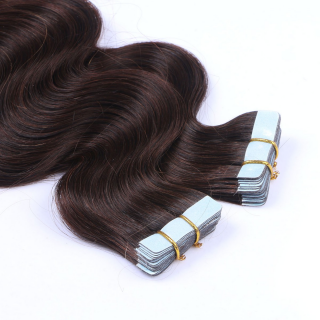 10 x Tape In - 2 - Dunkelbraun - GEWELLT Hair Extensions - 2,5g - NOVON EXTENTIONS 60 cm