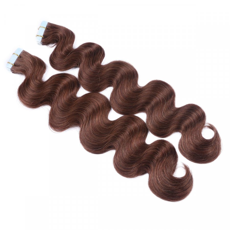 Tape Extensions #4 Schokobraun gewellt aus Remy-Echthaar