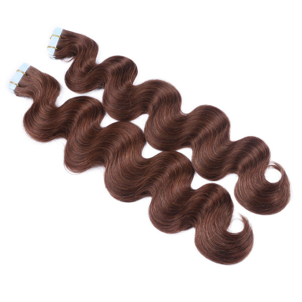 10 x Tape In - 4 - Schokobraun - GEWELLT Hair Extensions - 2,5g - NOVON EXTENTIONS 50 cm