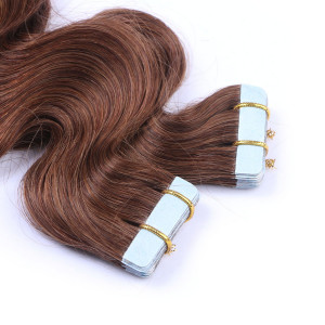 10 x Tape In - 4 - Schokobraun - GEWELLT Hair Extensions - 2,5g - NOVON EXTENTIONS 50 cm