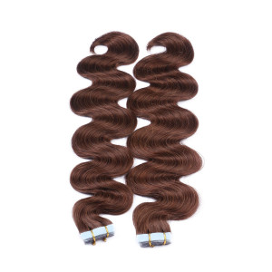 10 x Tape In - 4 - Schokobraun - GEWELLT Hair Extensions - 2,5g - NOVON EXTENTIONS 50 cm