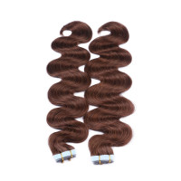 10 x Tape In - 4 - Schokobraun - GEWELLT Hair Extensions - 2,5g - NOVON EXTENTIONS 50 cm