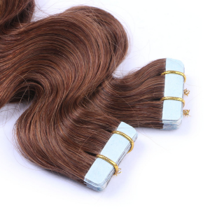 10 x Tape In - 4 - Schokobraun - GEWELLT Hair Extensions - 2,5g - NOVON EXTENTIONS 60 cm