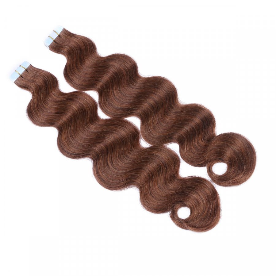 Tape Extensions #6 Braun gewellt aus Remy-Echthaar