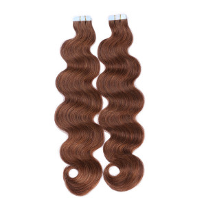 10 x Tape In - 6 - Braun - GEWELLT Hair Extensions - 2,5g - NOVON EXTENTIONS