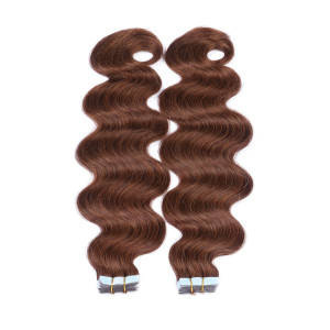 10 x Tape In - 6 - Braun - GEWELLT Hair Extensions - 2,5g - NOVON EXTENTIONS